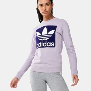 Adidas Lavender Purple Velour Trefoil Logo Graphic Crewneck Pullover Sweatshirt